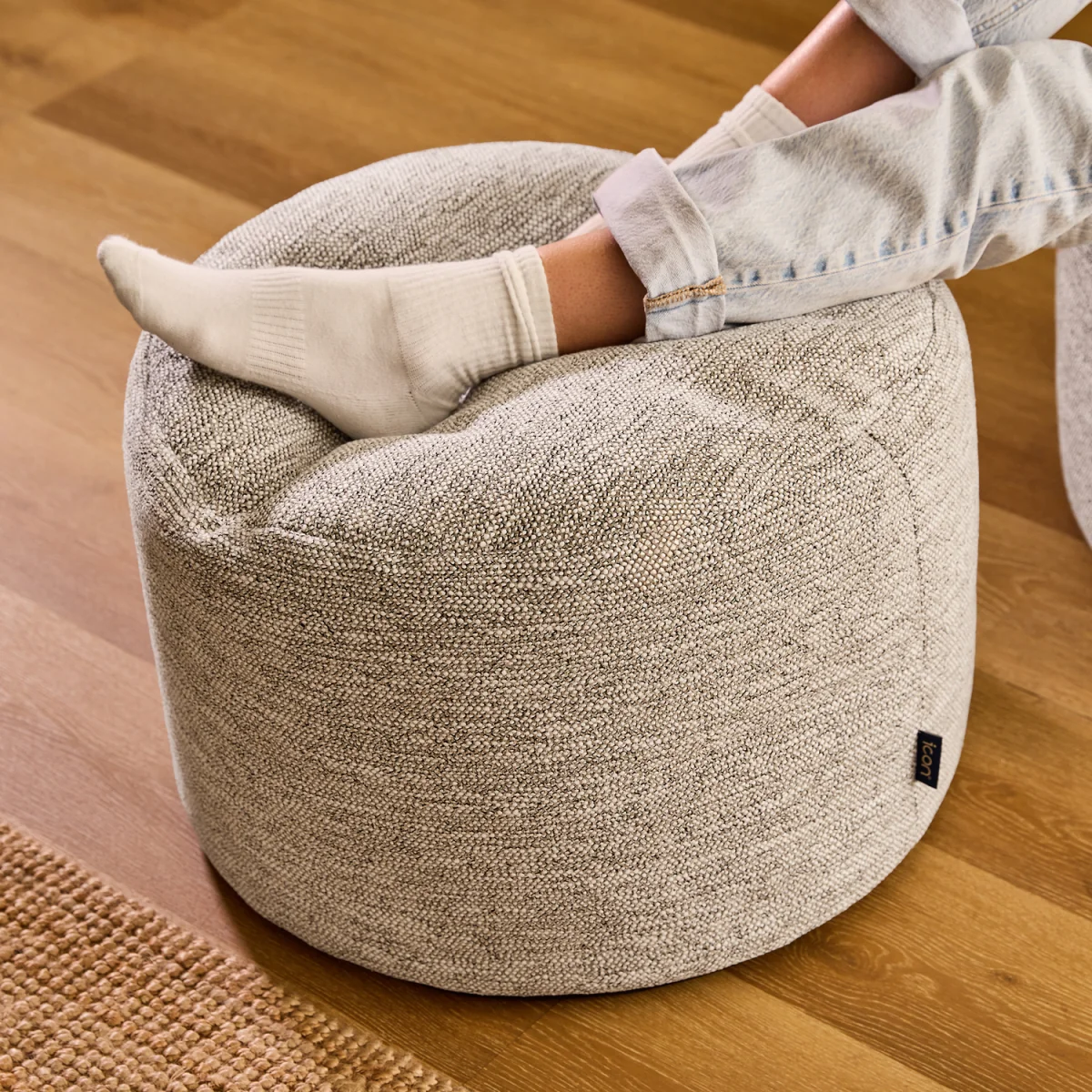 icon Woven Milano Round Footstool Bean Bag, Natural - Natural – image 3