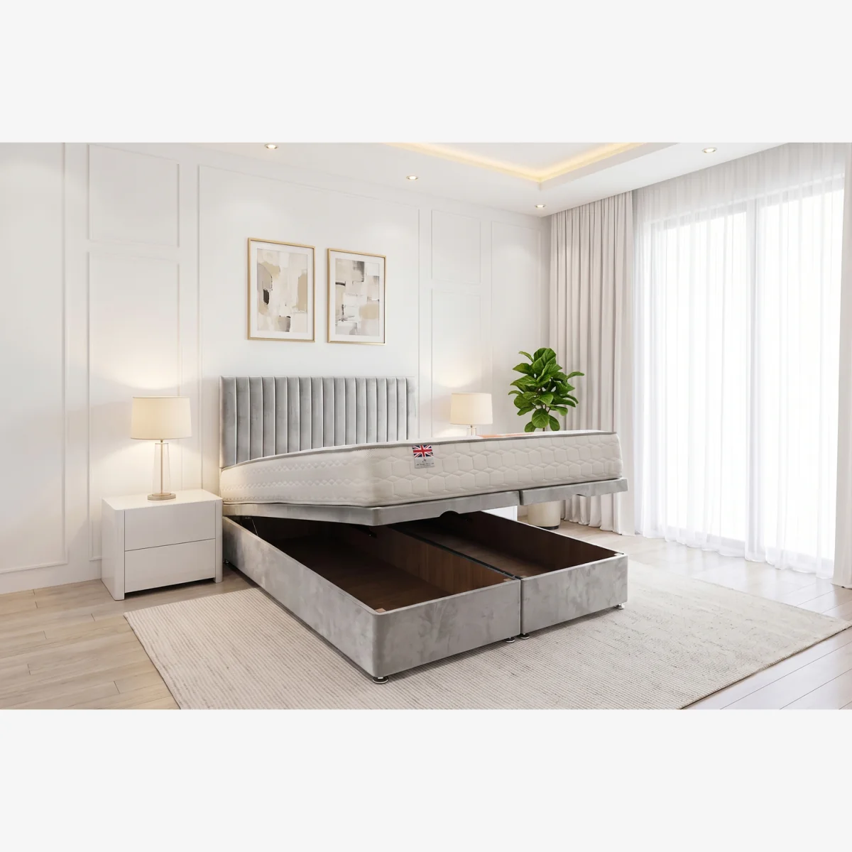 Knight Sleep Emily End Opening Ottoman & Orthopaedic Mattress + 24" Headboard - Silver / Small Single – image 1