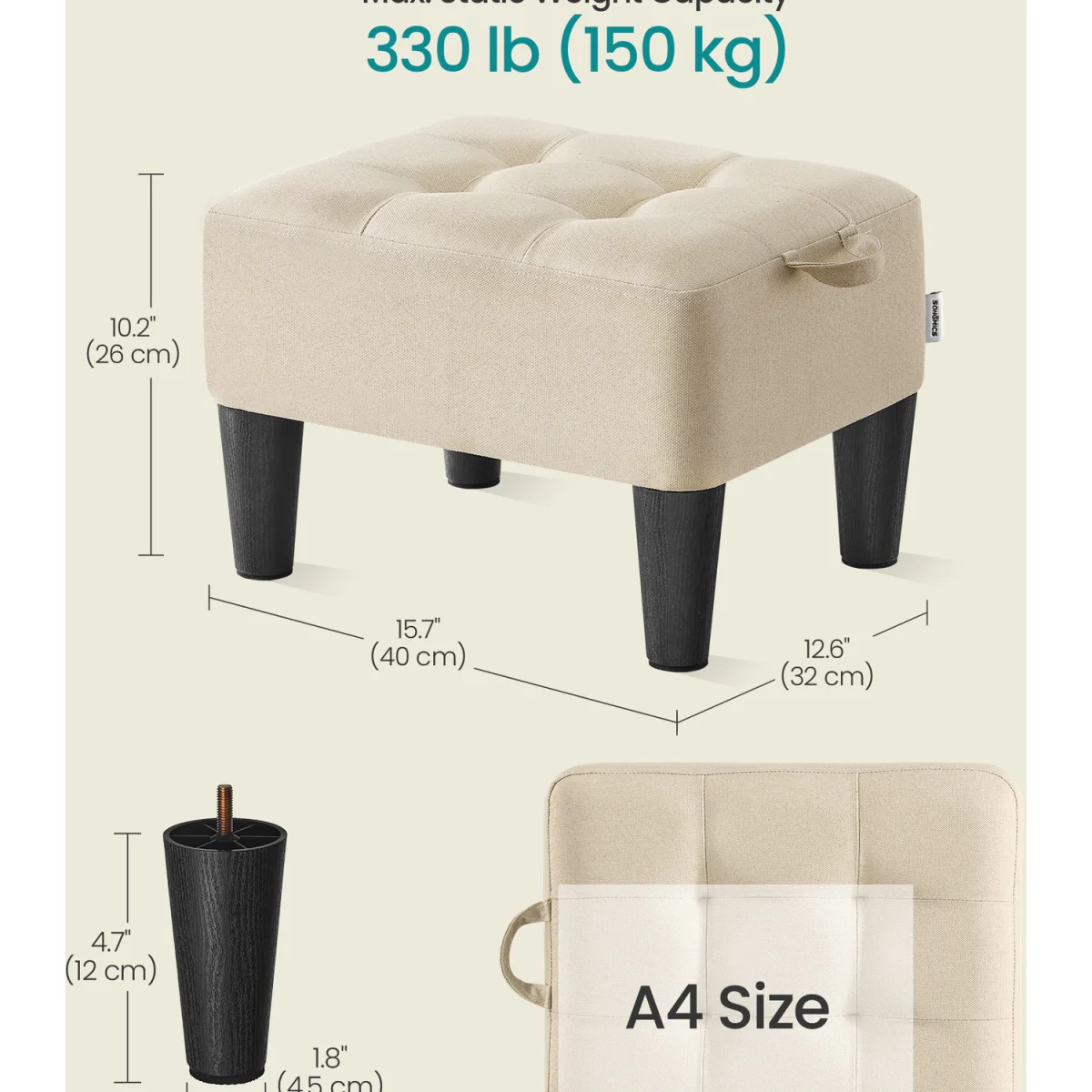 SONGMICS Linen Ottoman Stool - Black – image 4