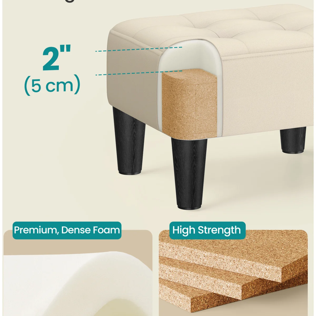 SONGMICS Linen Ottoman Stool - Black – image 5