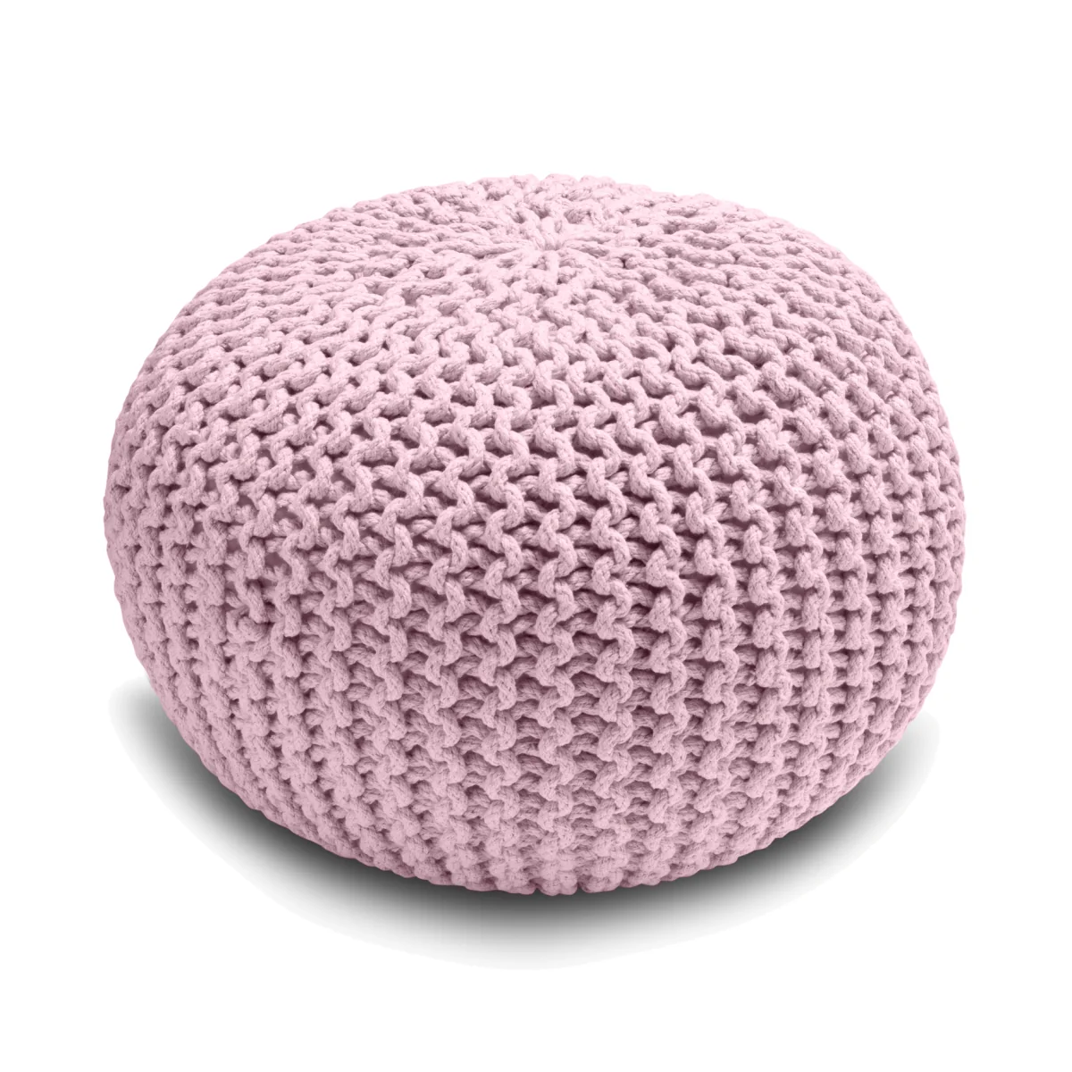 Knitted Pouffe Chunky Round Footstool Ottoman 100% Cotton Handmade - Pink – image 1