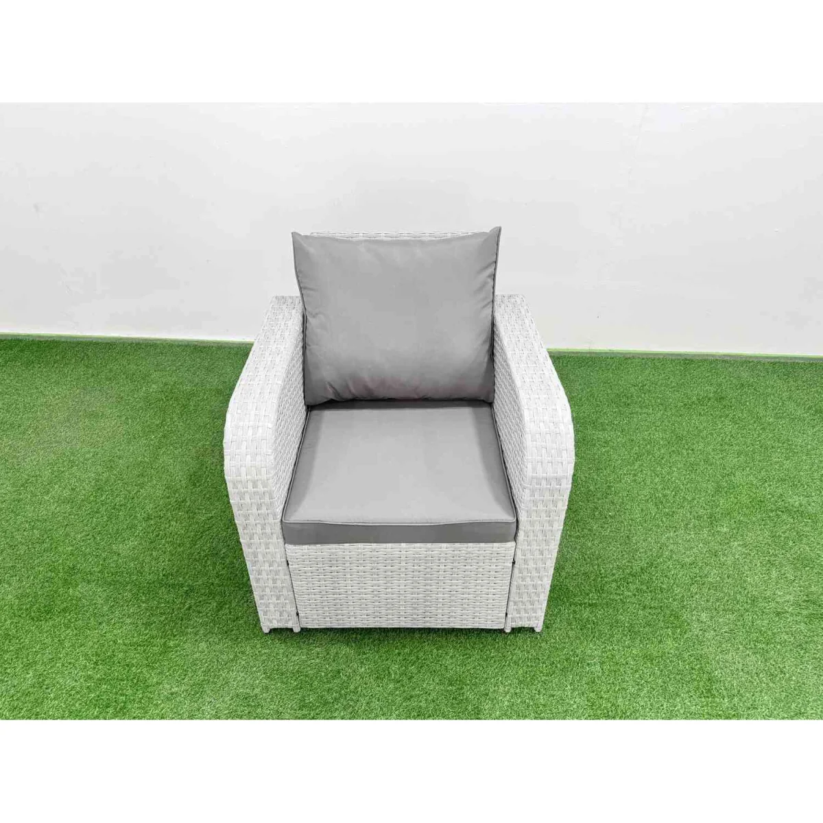Fimous PE Rattan Lounge Set, 3-Seater, 2 Recliners & 2 Footstools, Light Grey - Light Grey – image 3