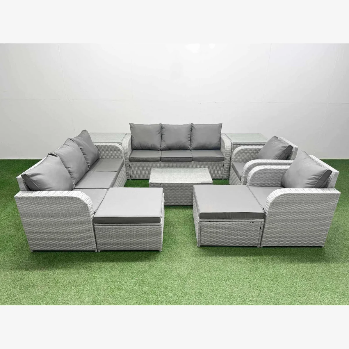 Fimous PE Rattan Lounge Set, 3-Seater, 2 Recliners & 2 Footstools, Light Grey - Light Grey – image 1