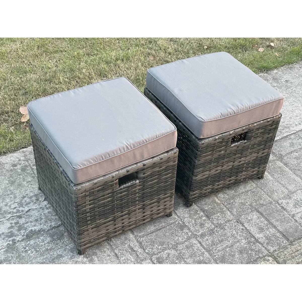 Fimous 8-Seater Rattan Garden Furniture Set with Oblong Table and 2 Footstools Dark Grey Mixed. - Dark Grey Mixed – image 3