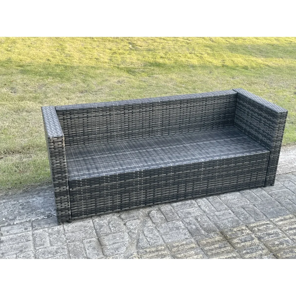 Fimous 8-Seater Rattan Garden Furniture Set with Oblong Table and 2 Footstools Dark Grey Mixed. - Dark Grey Mixed – image 4