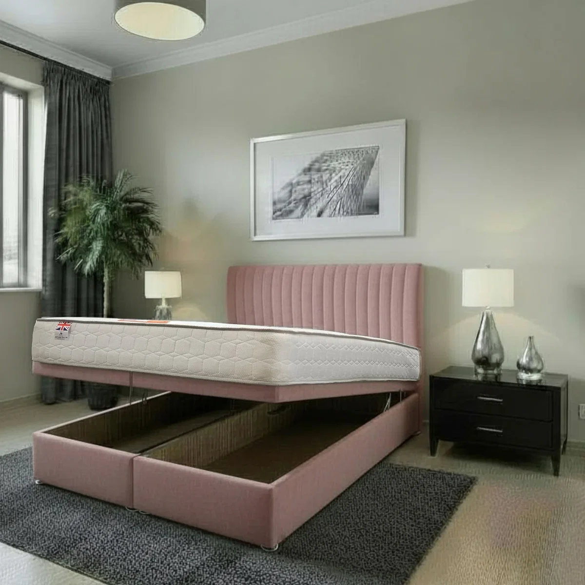 Emily End Opening Ottoman Orthopaedic Mattress 24" Headboard - Pink / Single