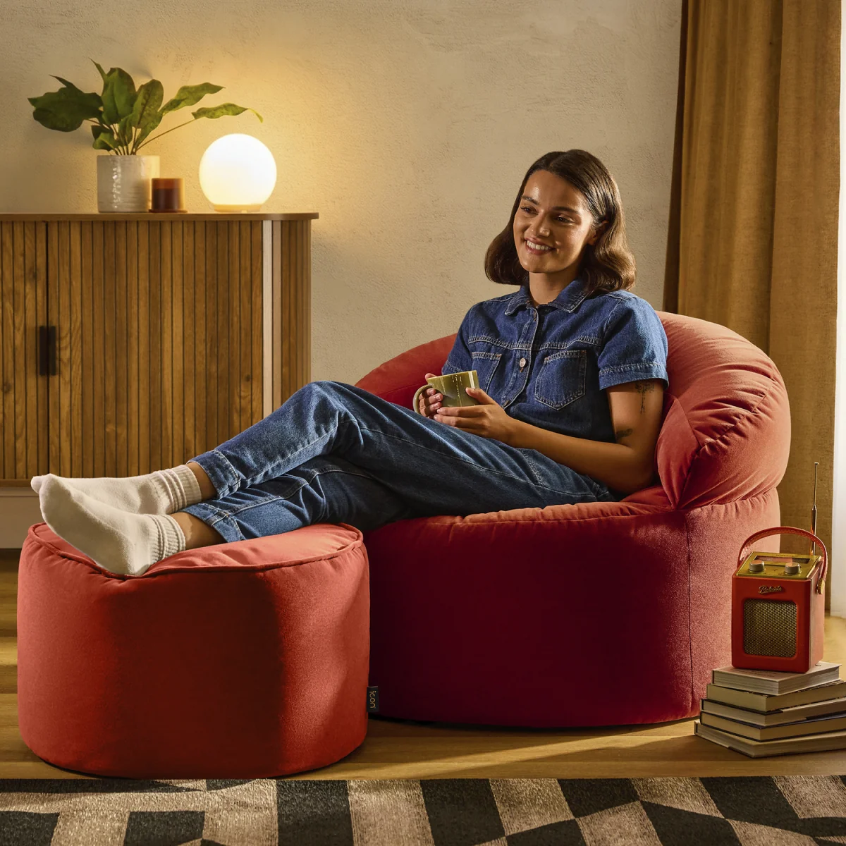 icon Orb Accent Chair and Milano Round Footstool Matt Velvet, Spicy Terracotta - Terracotta – image 3