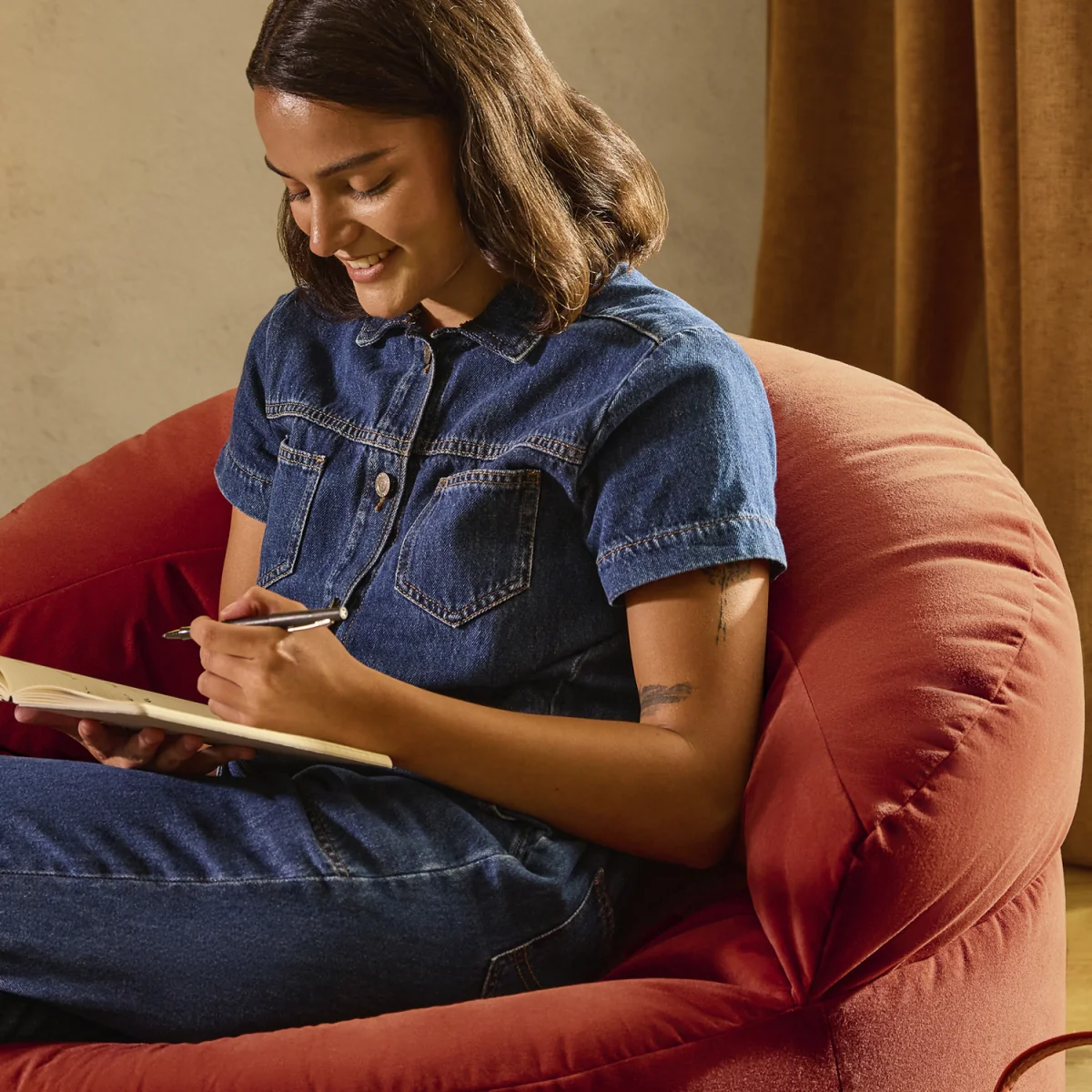 icon Orb Accent Chair and Milano Round Footstool Matt Velvet, Spicy Terracotta - Terracotta – image 7