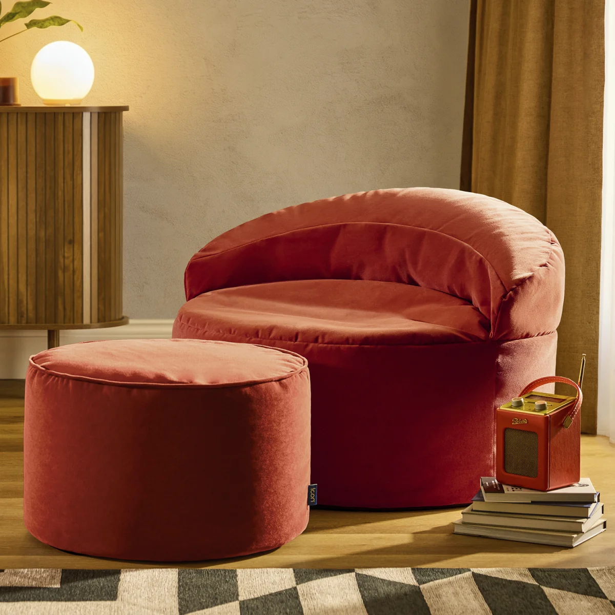 icon Orb Accent Chair and Milano Round Footstool Matt Velvet, Spicy Terracotta - Terracotta – image 1