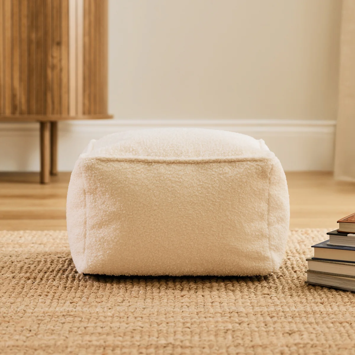 icon Amara Boucle Square Footstool Bean Bag, Cream - Cream – image 5