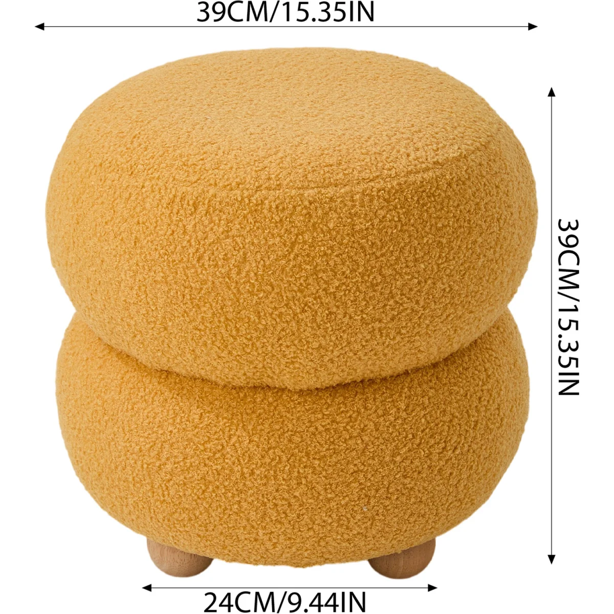 Soft Round Teddy Fleece Footstool - Yellow – image 3