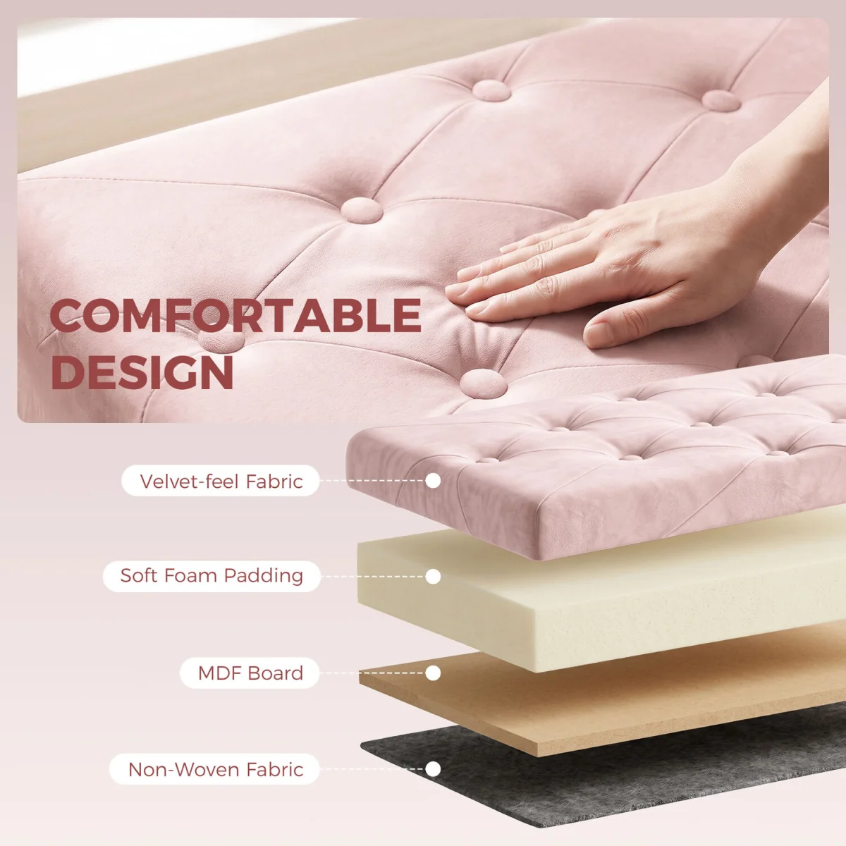 HOMCOM Velvet Upholstered Foldable Ottoman Footrest with Wood Legs - Pink – image 6