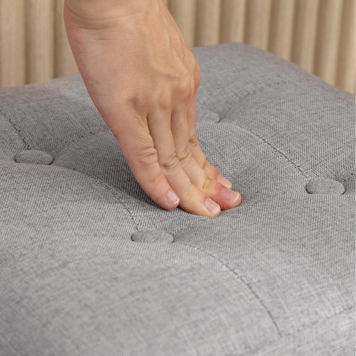HOMCOM Square Footstool Small Ottoman with Side Pocket for Living Room - Light Grey
