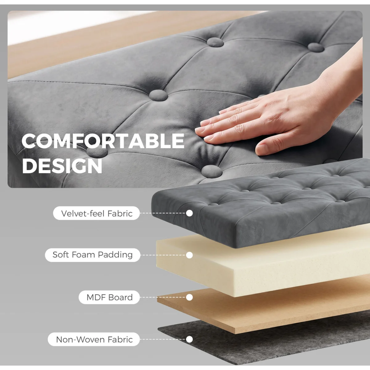 HOMCOM Velvet Upholstered Foldable Ottoman Footrest with Wood Legs - Grey – image 6