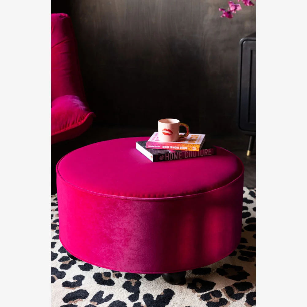 Round Footstool in Harry's Hot Pink Velvet
