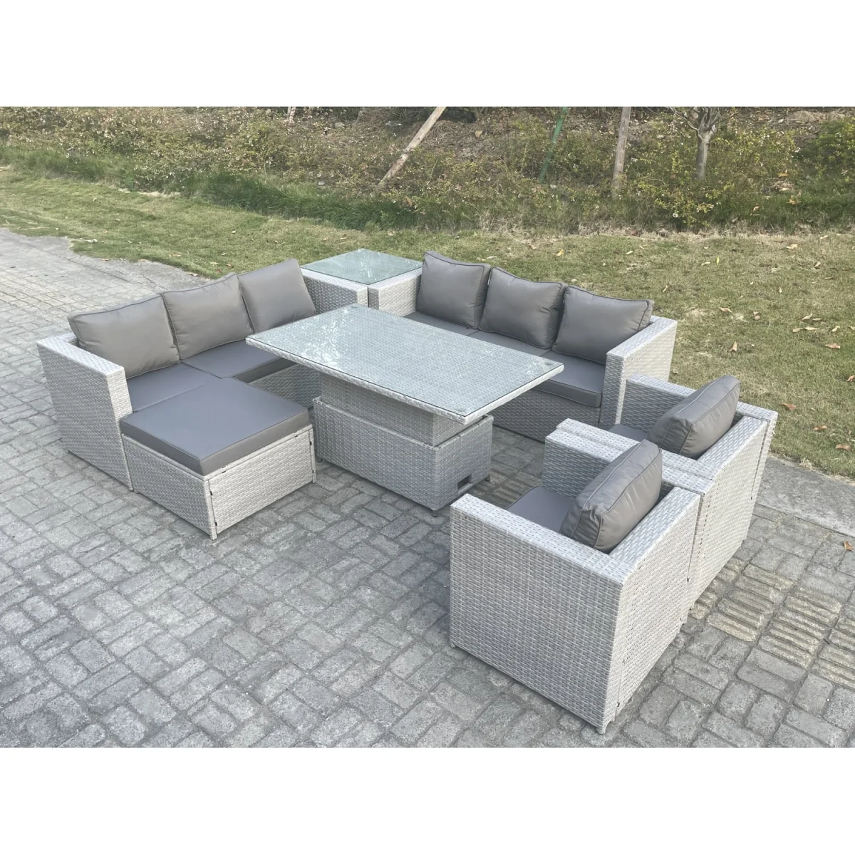 Rattan Garden Funiture Set Lounge Chair Side Table Footstool - Light Grey Mixed – image 2