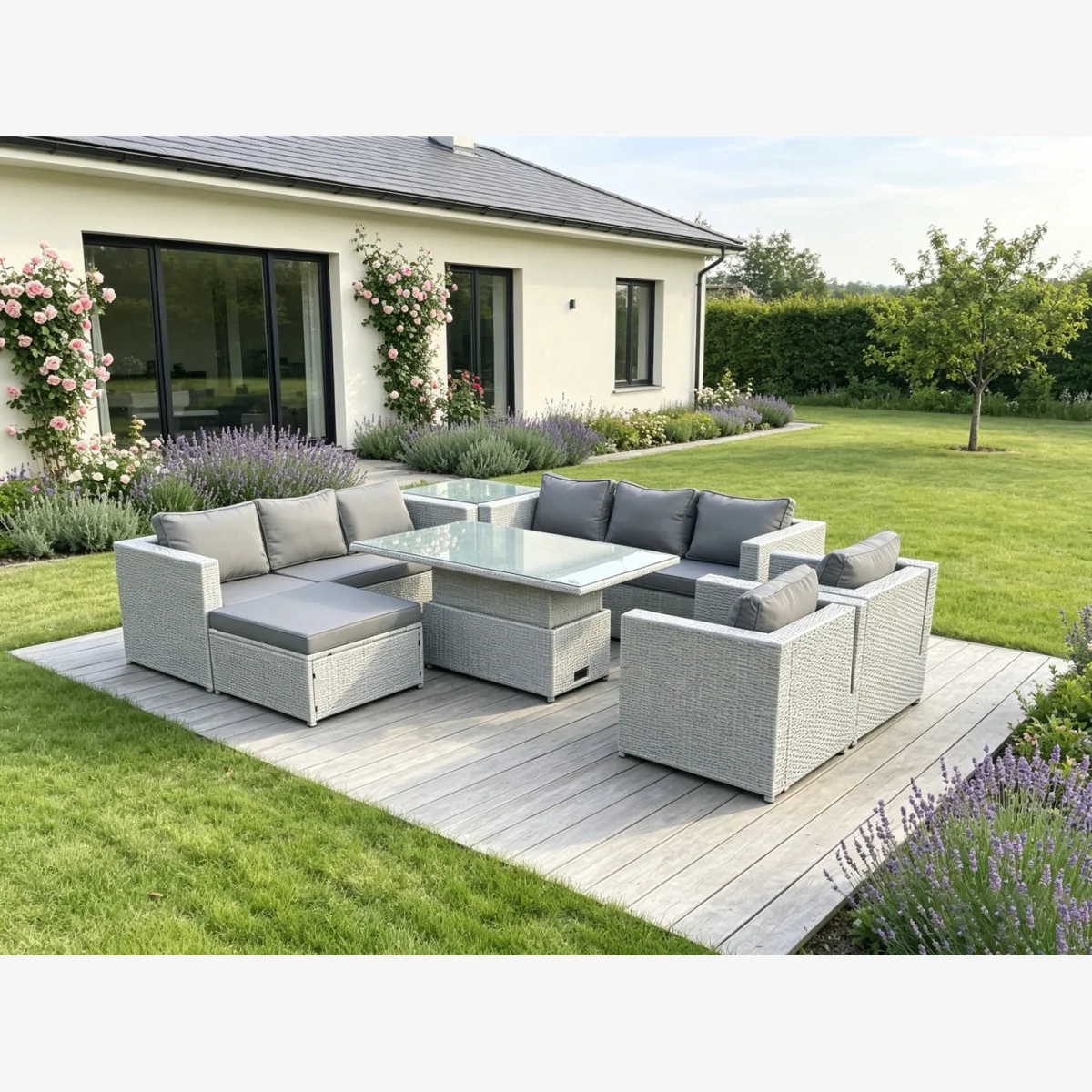 Rattan Garden Funiture Set Lounge Chair Side Table Footstool - Light Grey Mixed – image 1