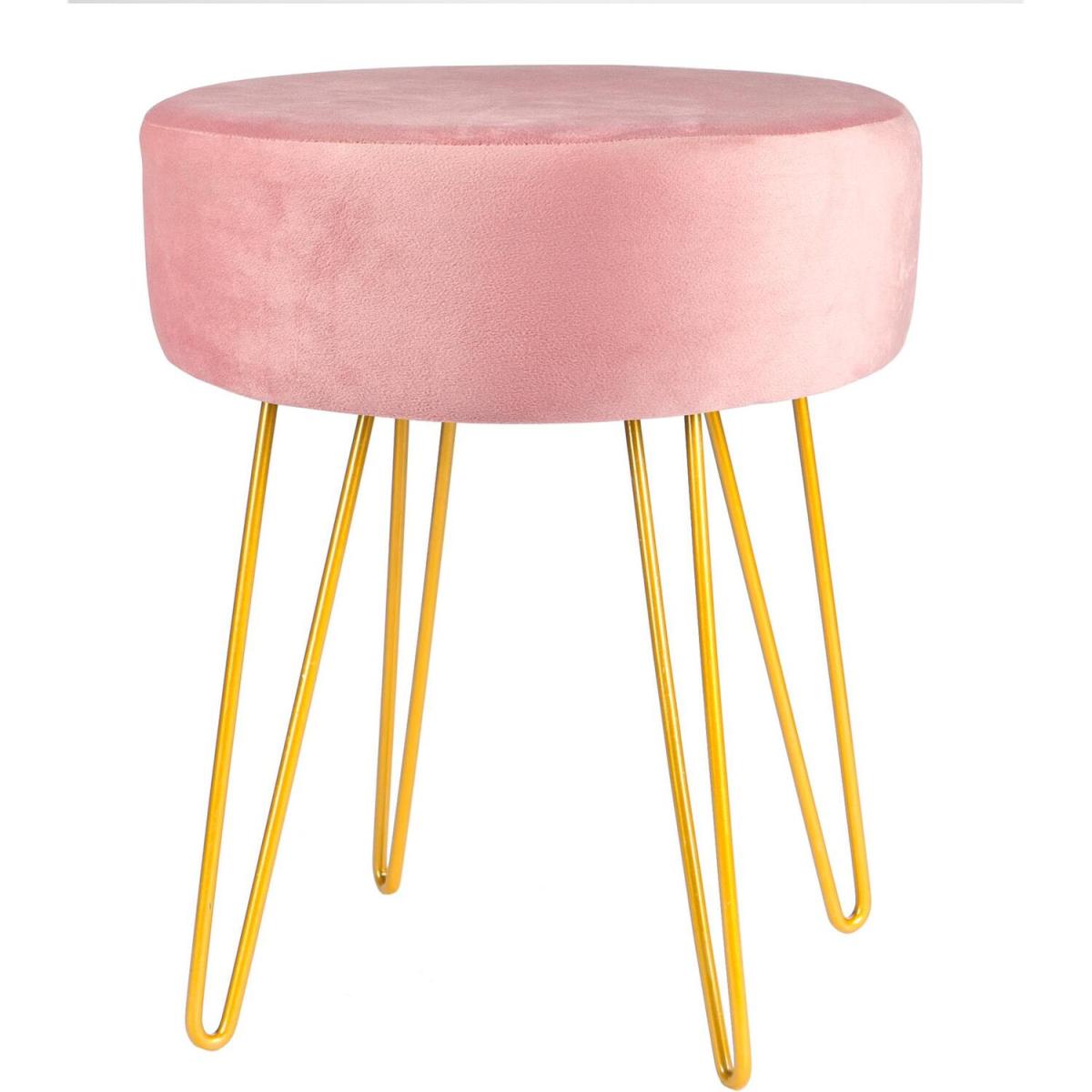 Round Foam Padded Velvet Hairpin Footstool - Pink