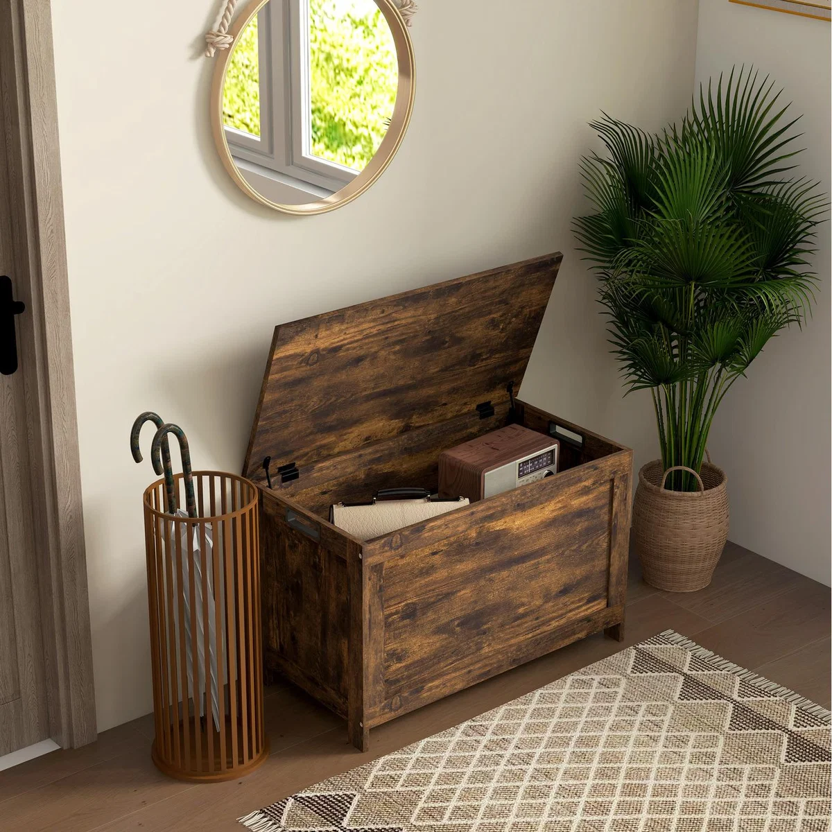 HOMCOM Storage Chest with 2 Safety Hinges - Brown