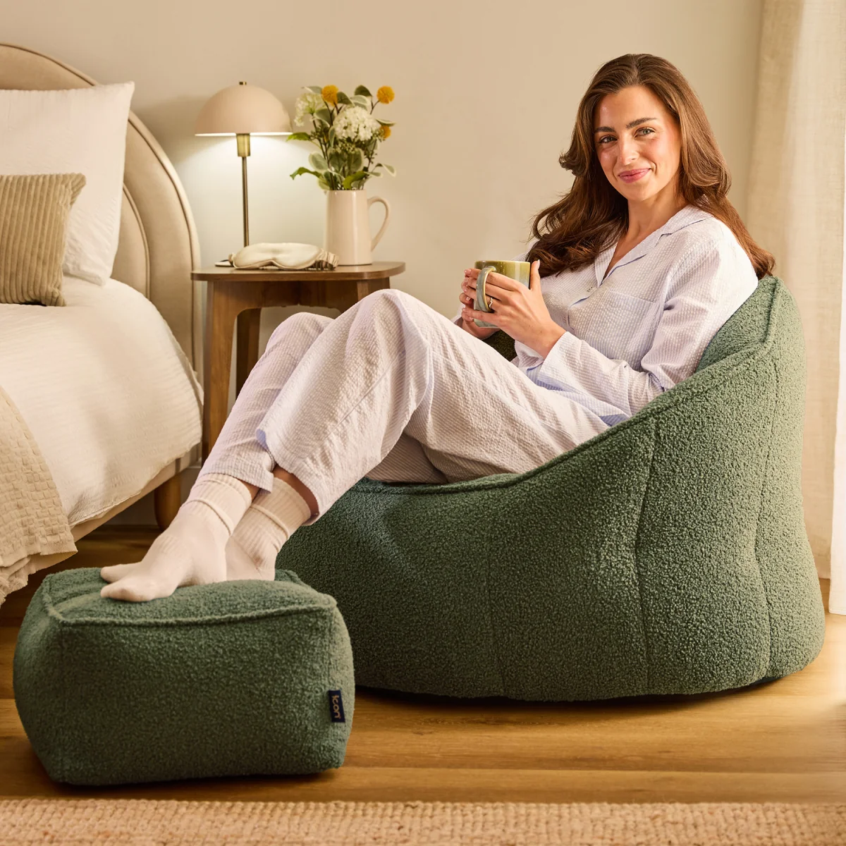 icon Boucle Sirena Accent Chair and Footstool Bundle, Olive - Olive – image 2