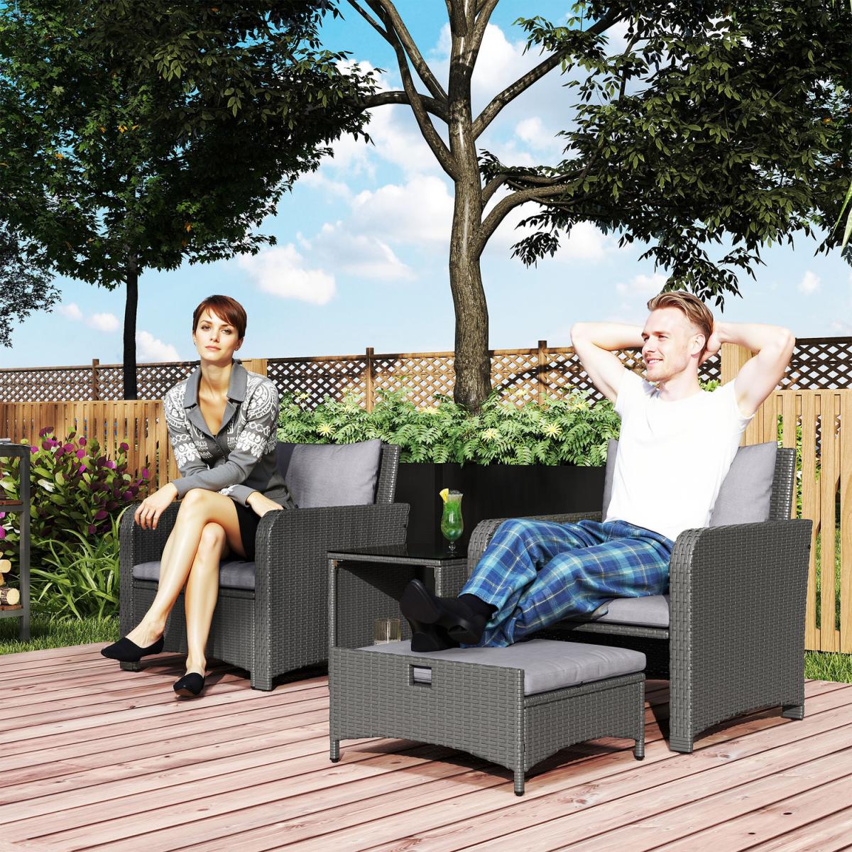 Outsunny 5 PCS Rattan Garden Furniture Set with Ottomans - Grey