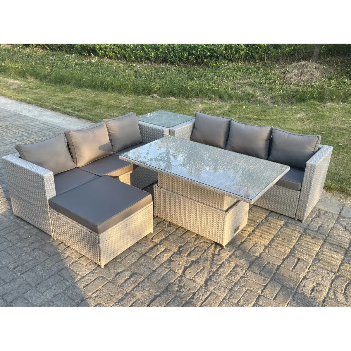 Rattan Garden Funiture Set Side Coffee Tea Table Footstool - Light Grey Mixed – image 2