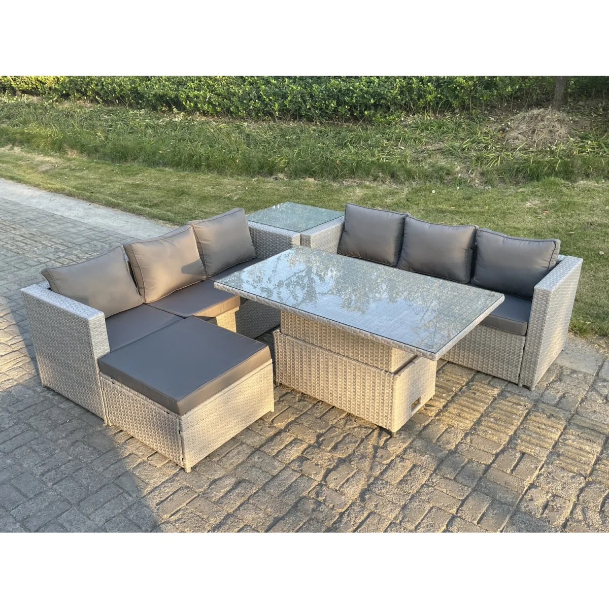 Rattan Garden Funiture Set Side Coffee Tea Table Footstool - Light Grey Mixed – image 5