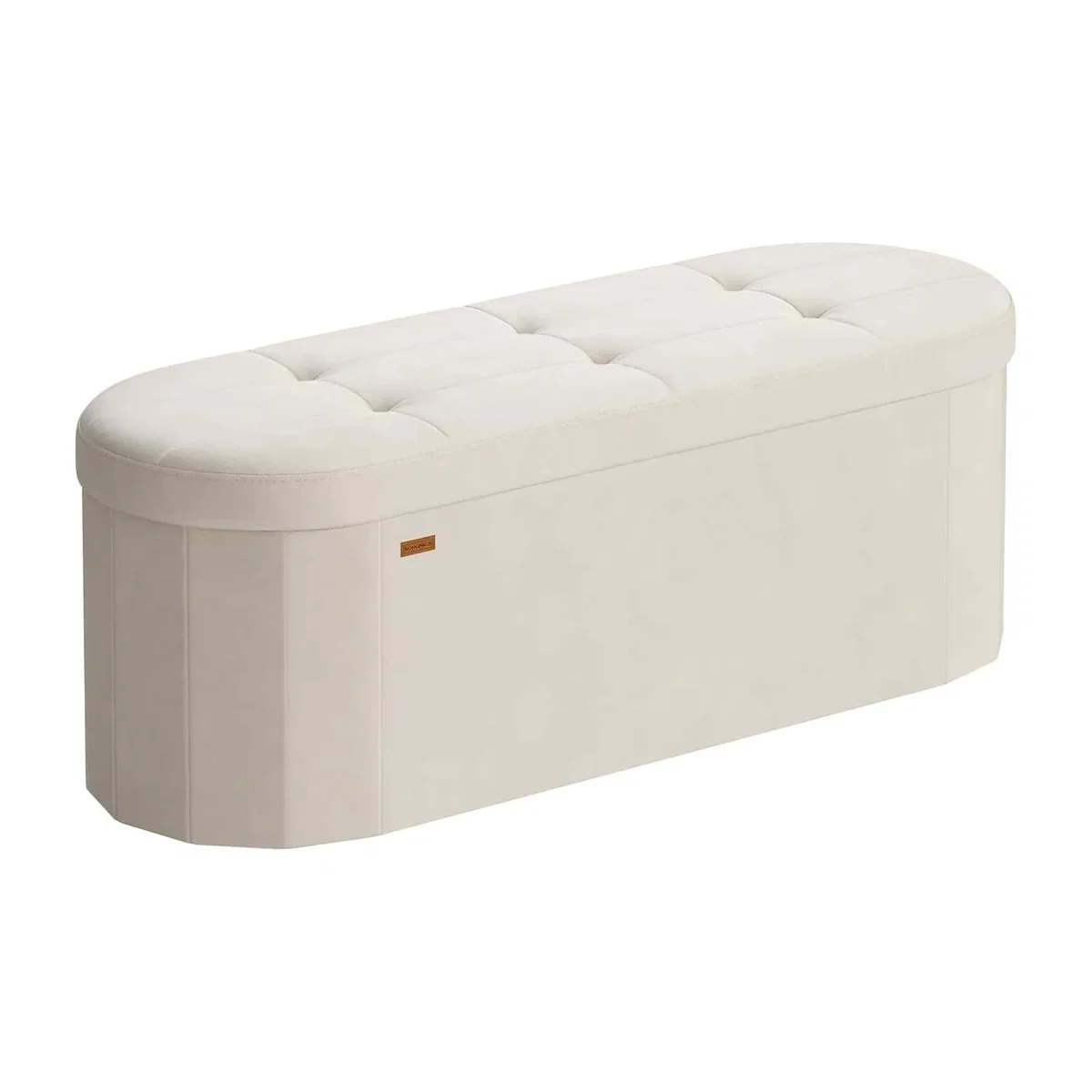 Foldable Velvet Storage Chest - Ottoman Bench with Hidden Storage, Cream White - Cream White – image 1