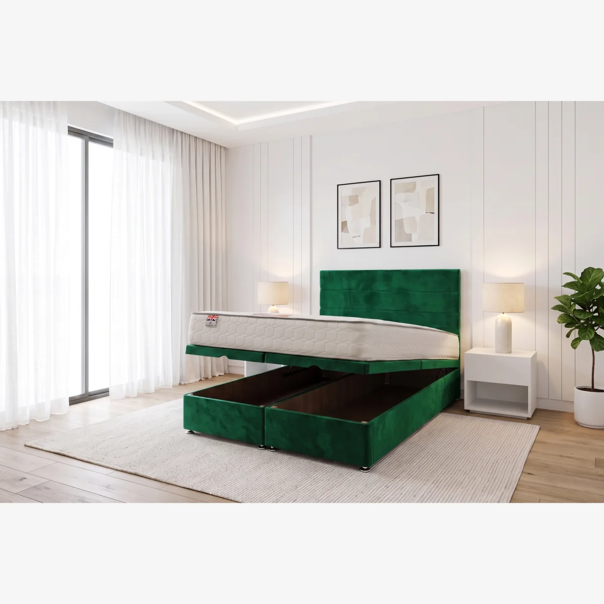 KNIGHT SLEEP York End Opening Ottoman & Orthopaedic Mattress + 24" Headboard - Black / Double / 59.5cm / 2 – image 1