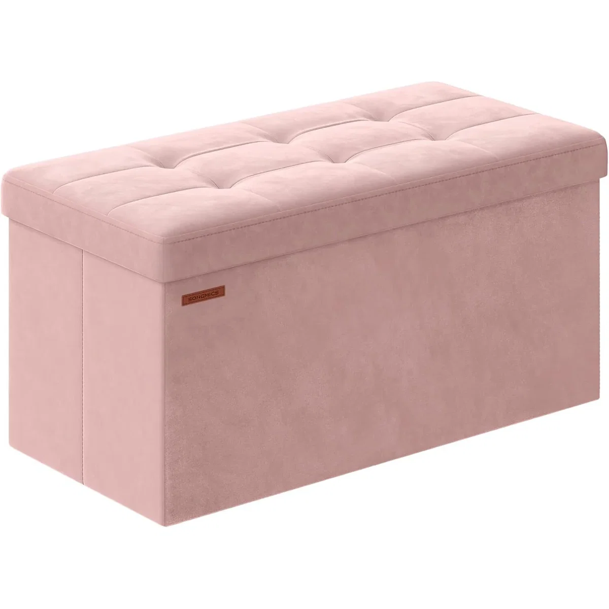 Velvet Storage Ottoman Bench with Hidden Compartment, 76 cm Soft Padded Storage Seat - Jelly Pink – image 4