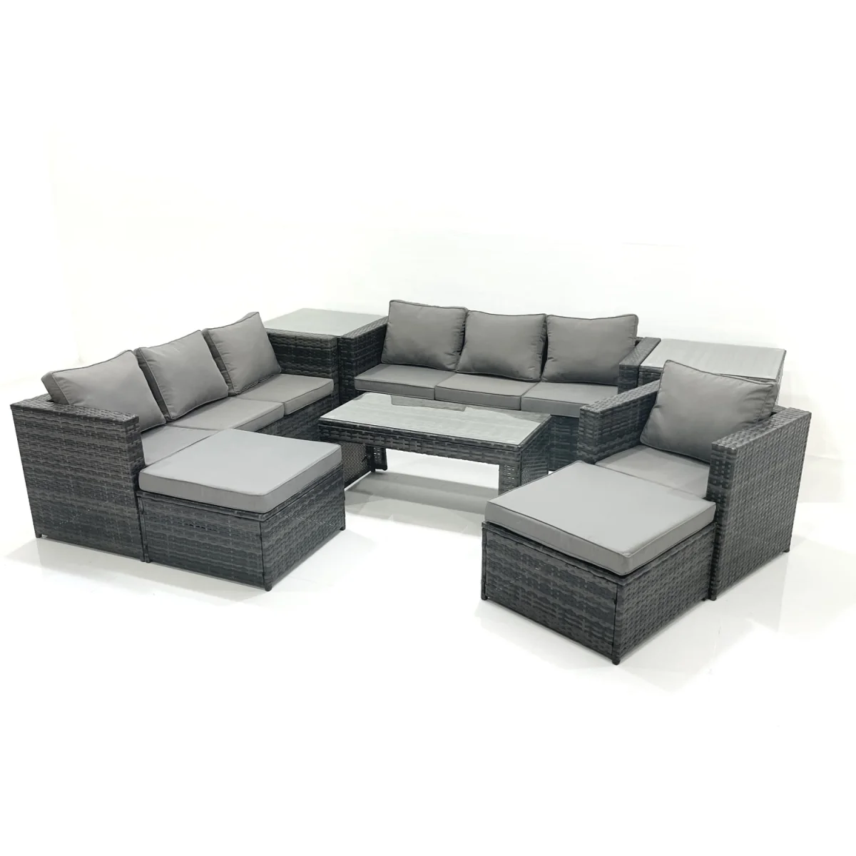 Fimous 9-Seater Dark Grey PE Rattan Garden Furniture Set with Coffee Table and Footstools. - Dark Grey – image 5
