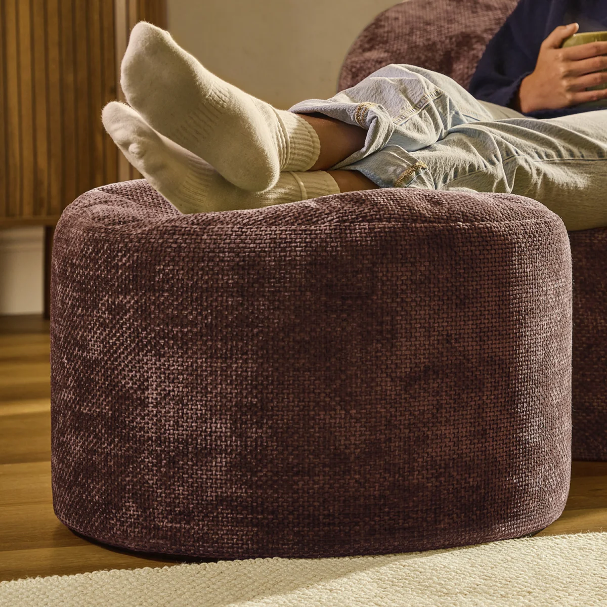 icon Milano Woven Chenille Footstool, Mulberry - Burgundy – image 2
