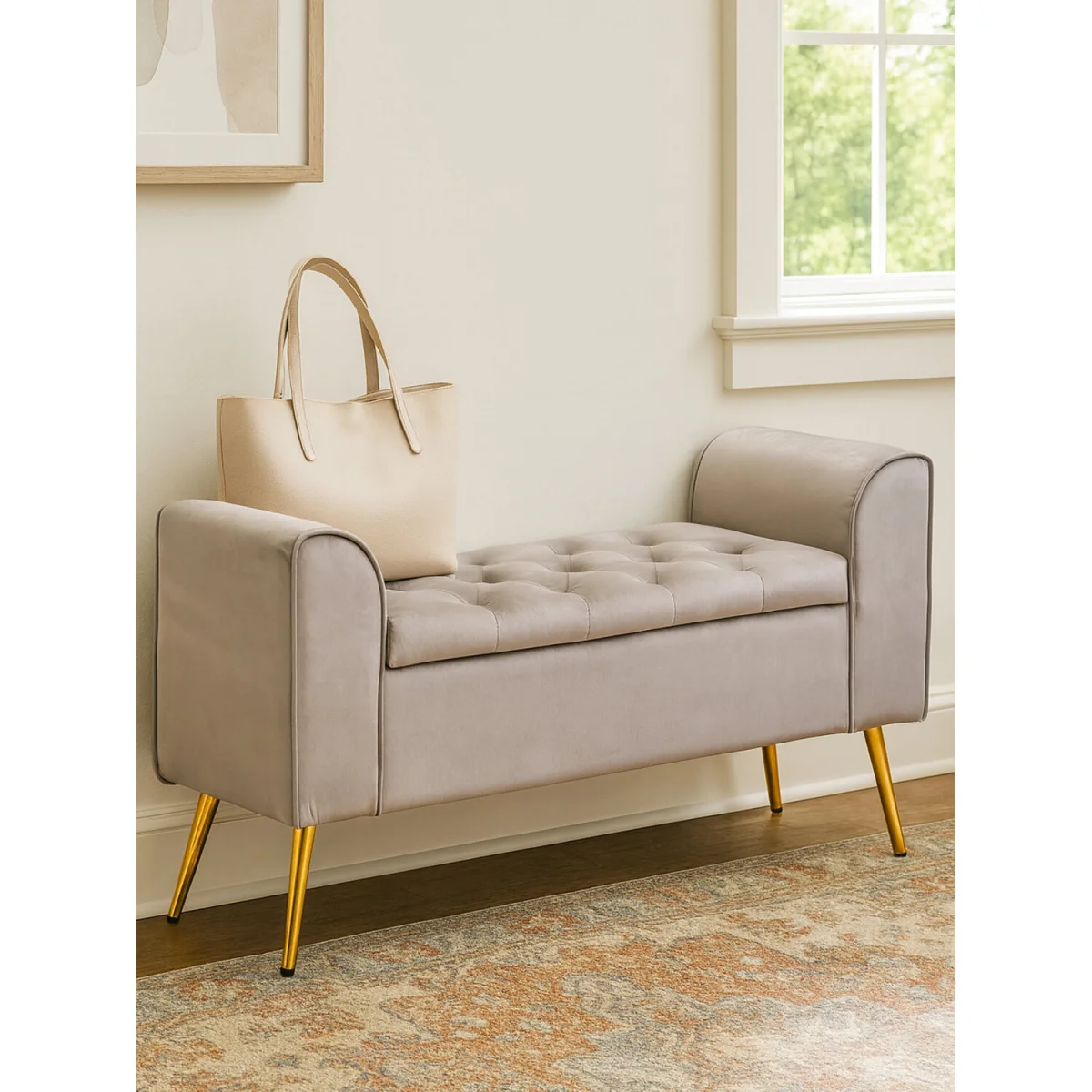 Loretta Mink Velvet Ottoman Storage Bench - Brown – image 2