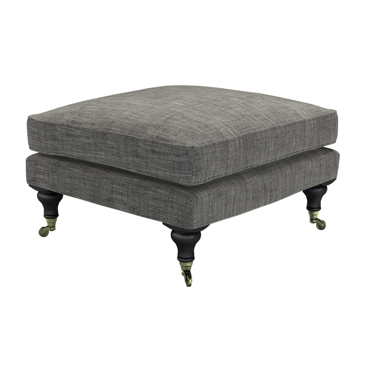 Bluebell Medium Square Footstool in Liquorice Baylee Multi-Tone Viscose Linen – image 1