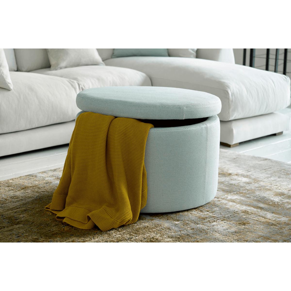 Luna Large Round Storage Footstool in Pampas Hygge Smart Linen – image 3