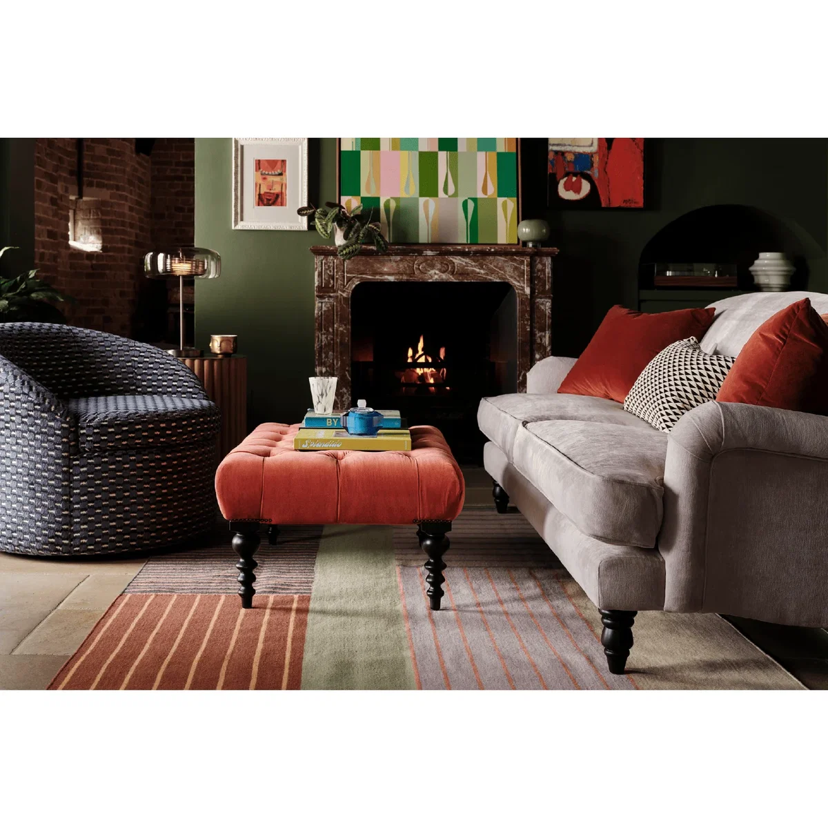 Valentin Medium Square Footstool in Cruise Smart Velvet - sofa.com – image 2