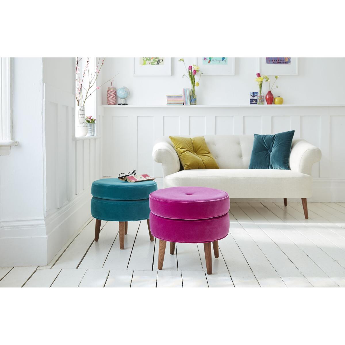 Felix Round Footstool in Pampas Hygge Smart Linen – image 2