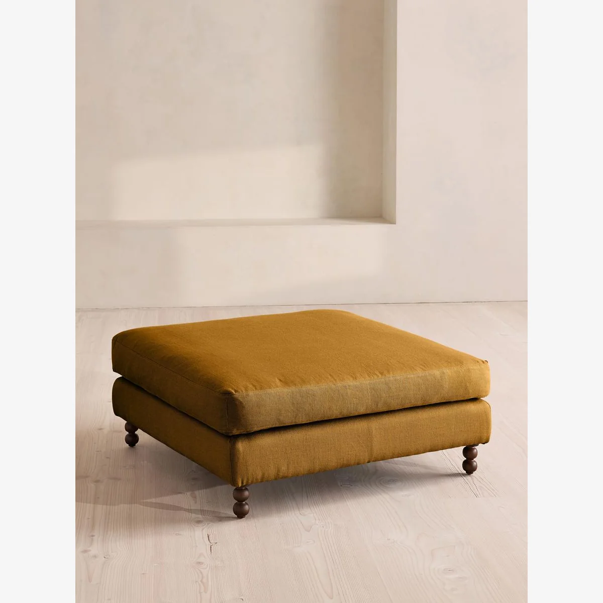 Audrey Square Ottoman, Linen, Turmeric, UK – image 1