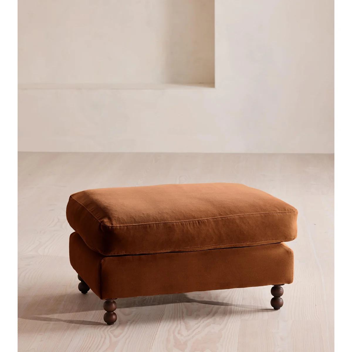 Audrey Rectangle Ottoman, Velvet, Cinnamon, UK – image 2