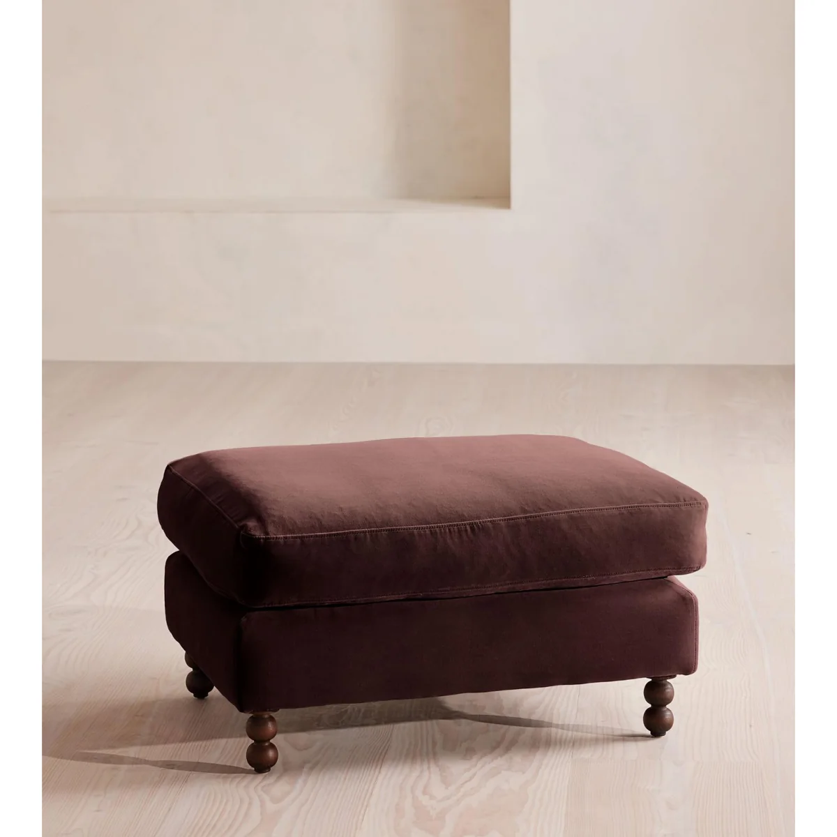 Audrey Rectangle Ottoman, Velvet, Aubergine, UK – image 2