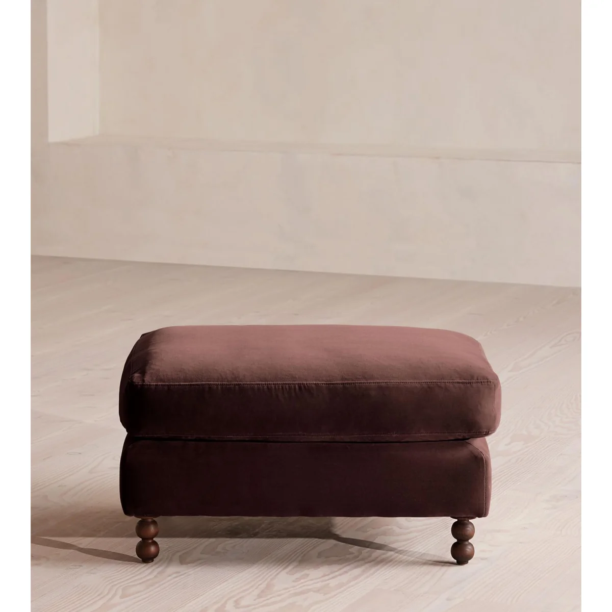 Audrey Rectangle Ottoman, Velvet, Aubergine, UK – image 3