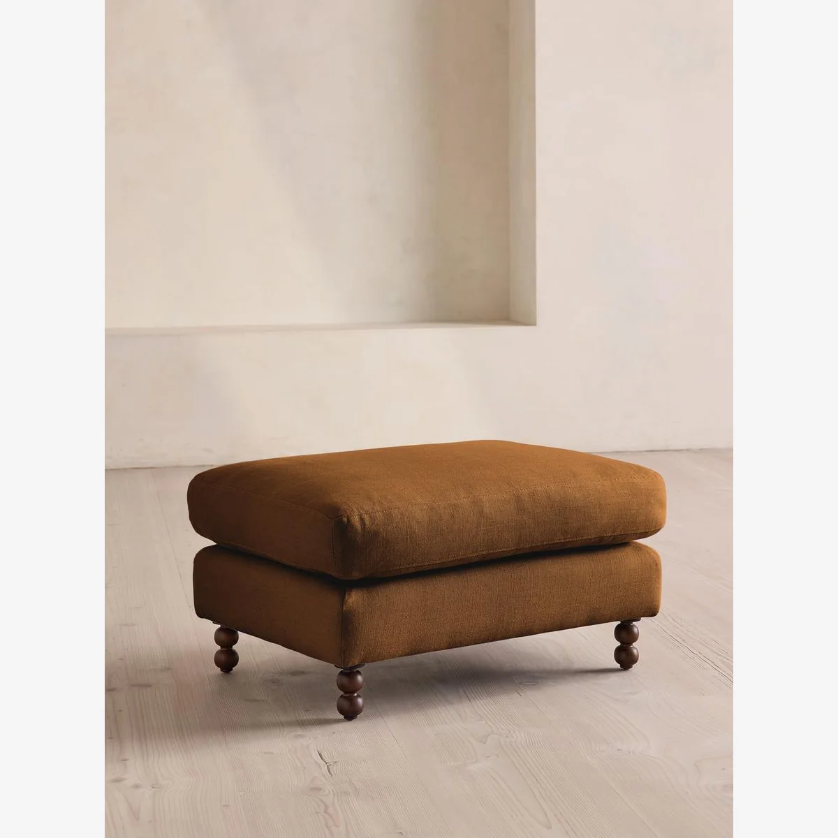 Audrey Rectangle Ottoman, Linen, Terracotta, UK – image 1