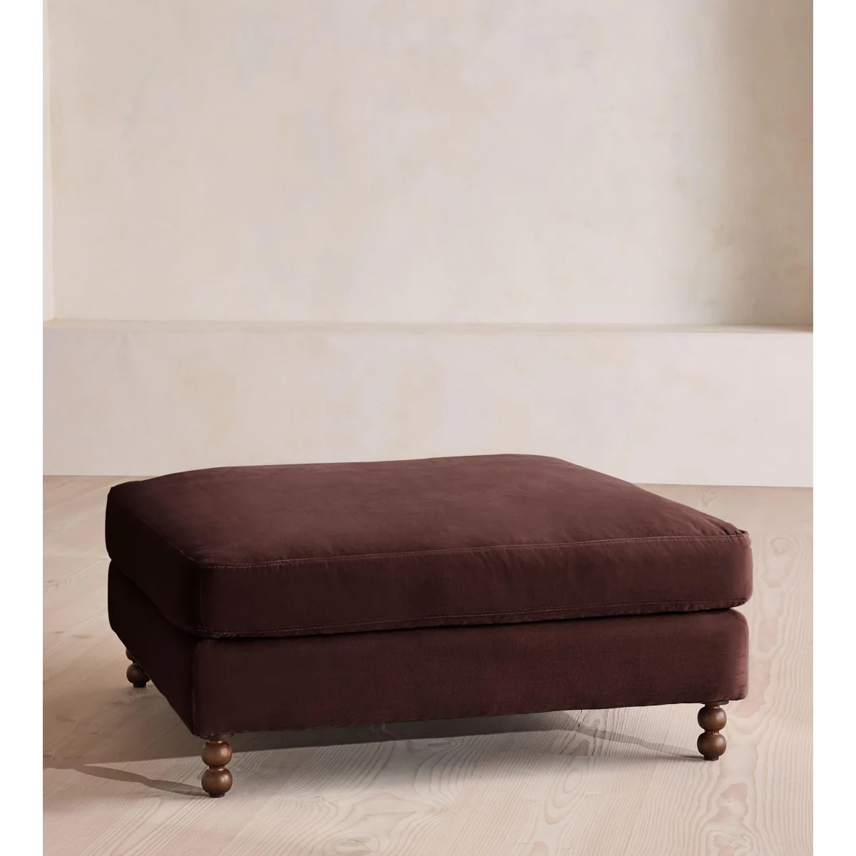 Audrey Square Ottoman, Velvet, Aubergine, UK – image 2