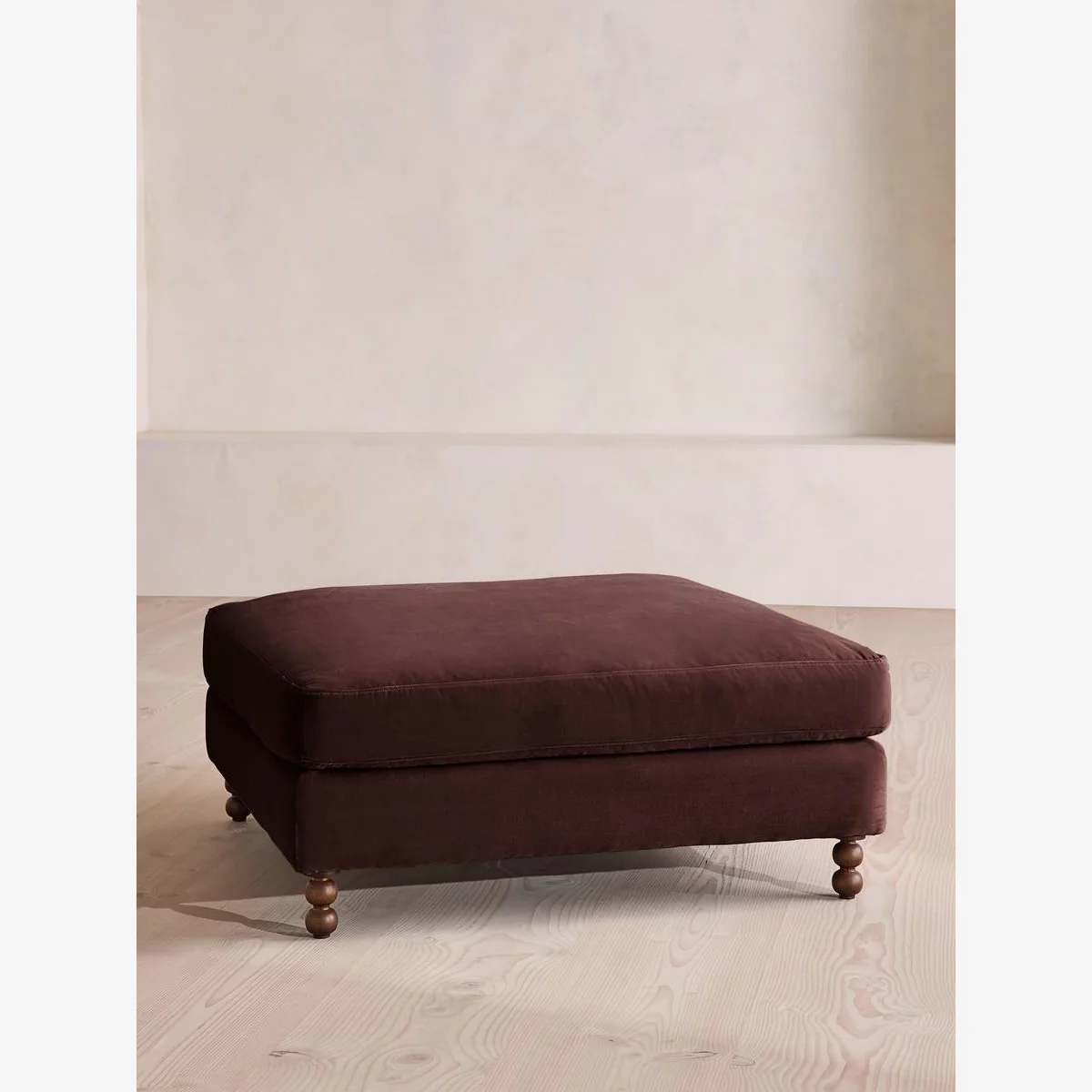 Audrey Square Ottoman, Velvet, Aubergine, UK – image 1