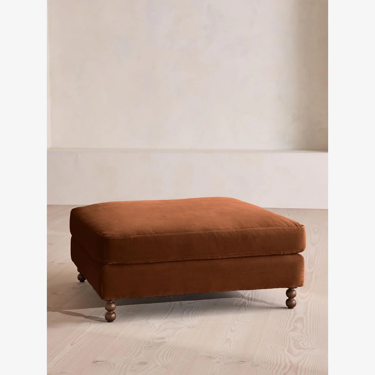 Audrey Square Ottoman, Velvet, Cinnamon, UK – image 1