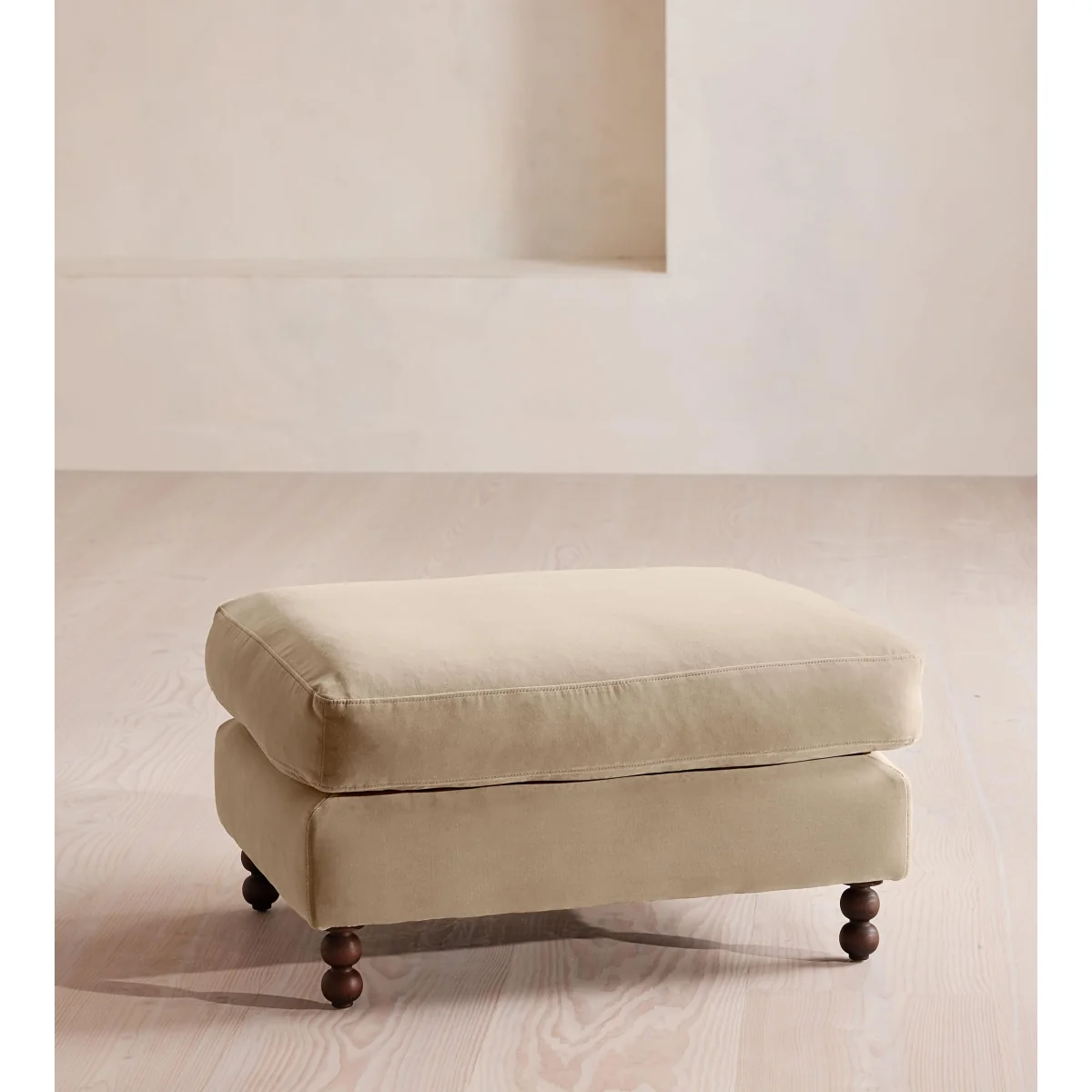 Audrey Rectangle Ottoman, Velvet, Oyster, UK – image 2