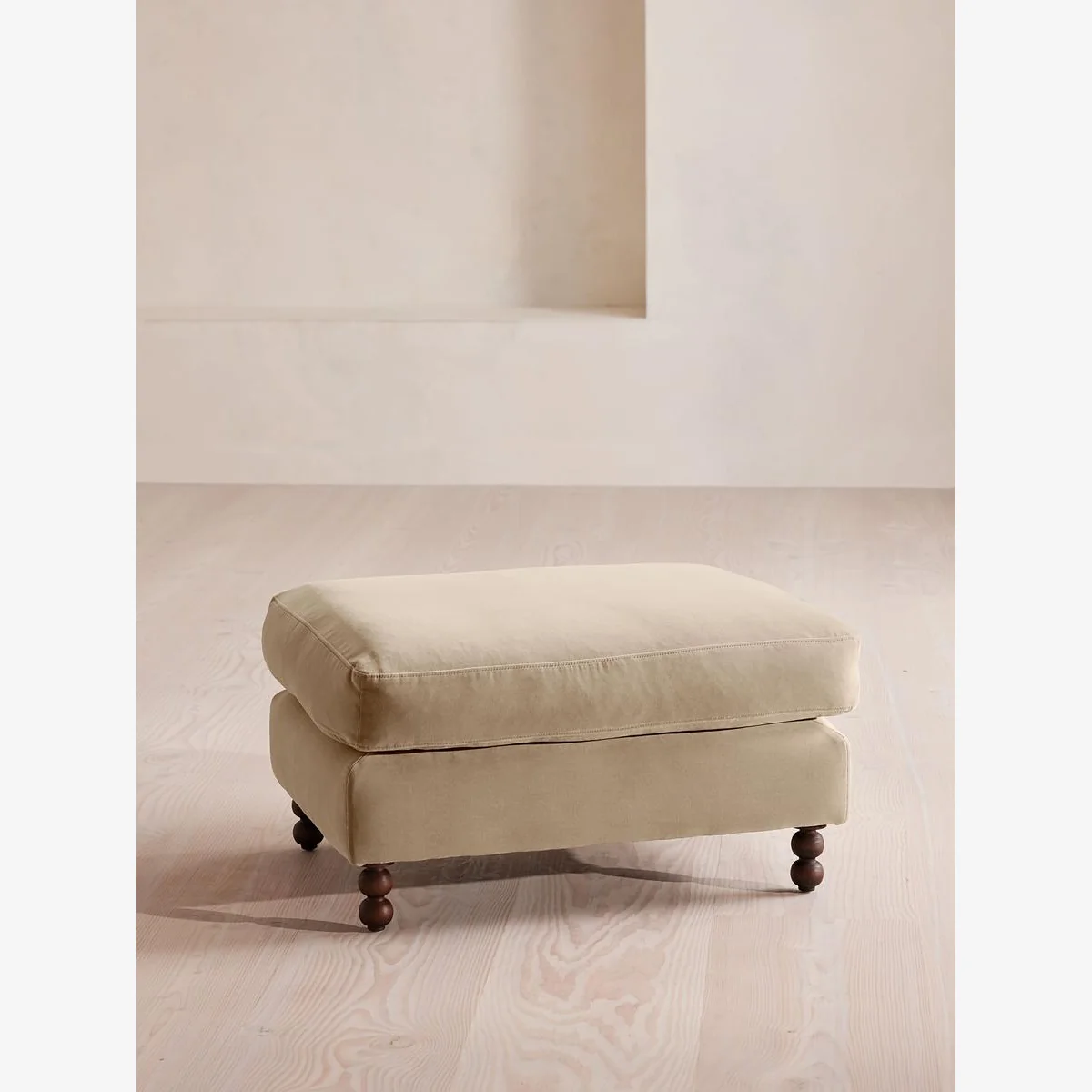 Audrey Rectangle Ottoman, Velvet, Oyster, UK – image 1