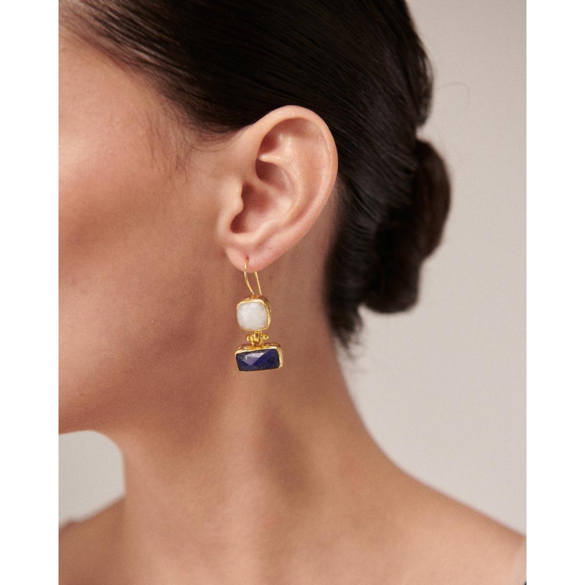 Women's White / Gold / Blue Nerissa Lapis & Moonstone Drop Earrings | Ottoman Hands – image 2