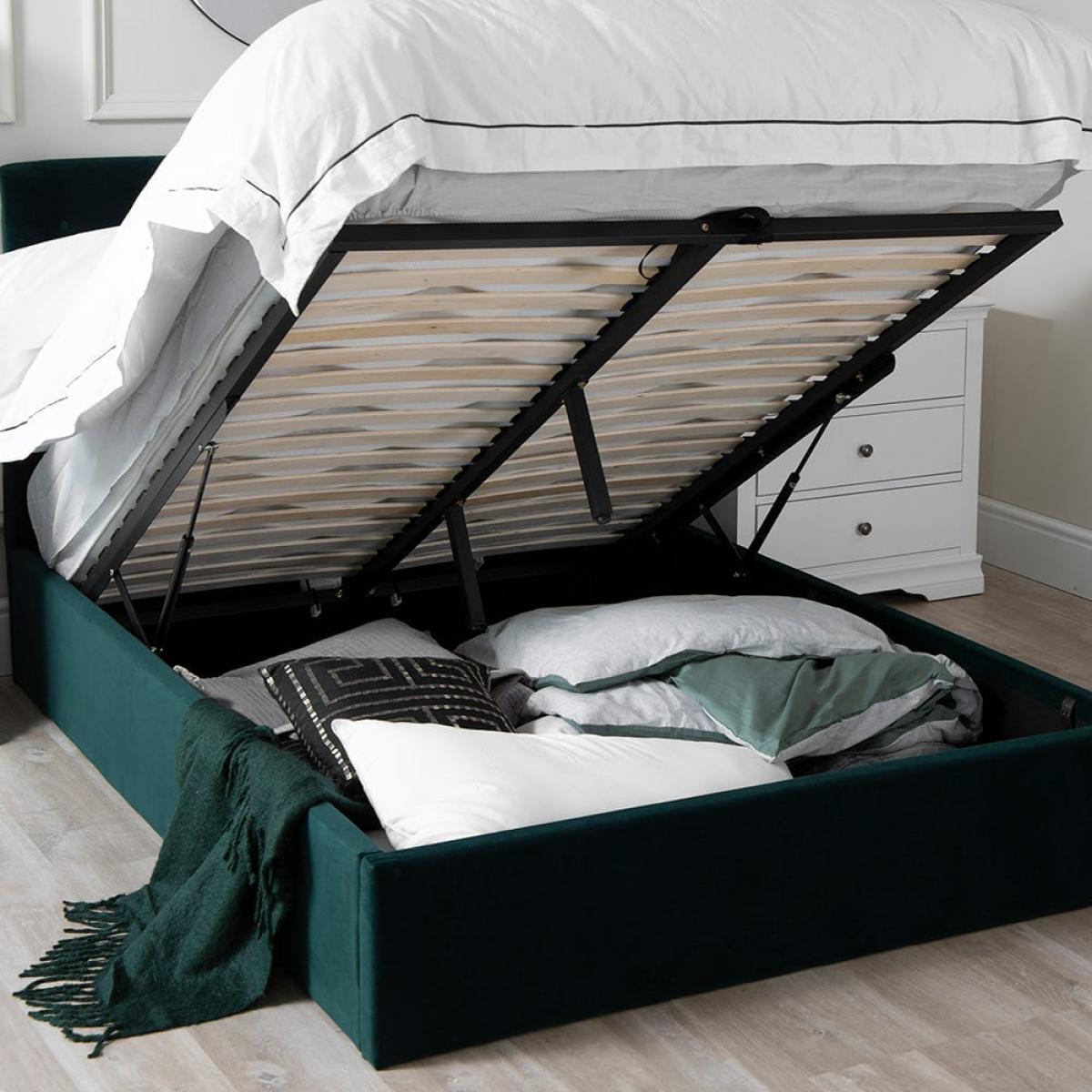 Chelsea End Lift Ottoman King Size Bed Frame Bottle Green Velvet – image 2