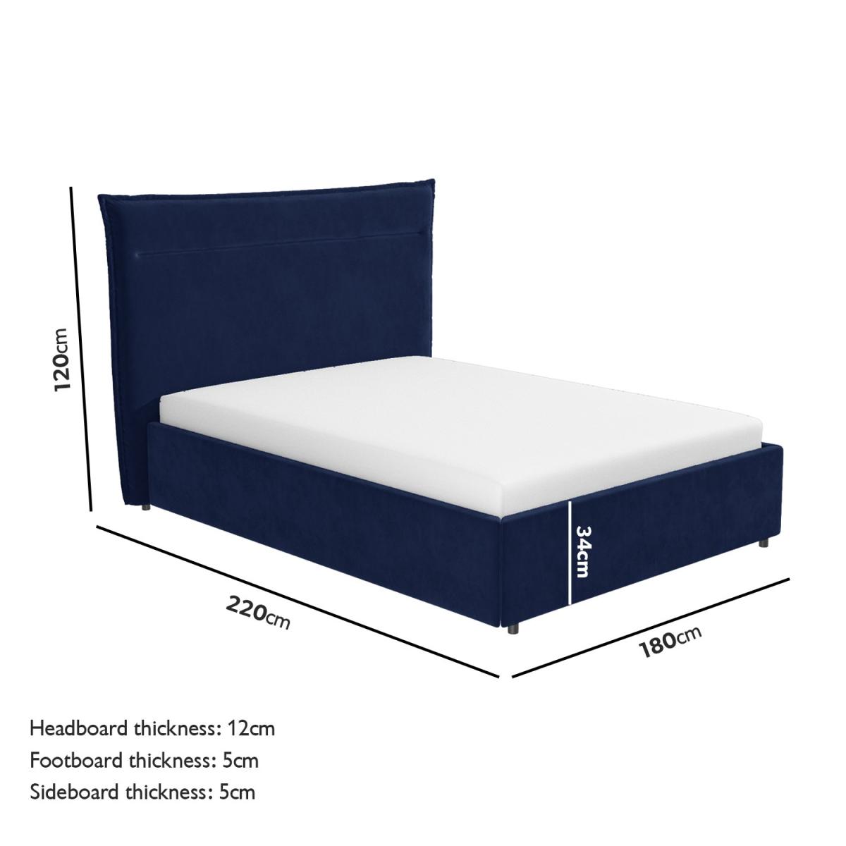 Maddox Navy Blue Velvet King Size Bed Frame with Cushioned Headboard – image 2